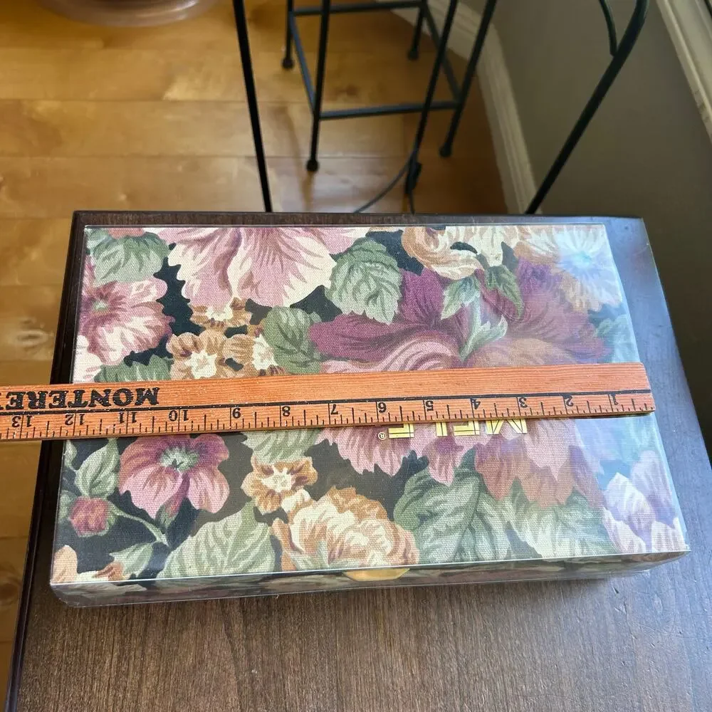 New! Mele Vintage Jewelry Box Pink Floral Fabric covered